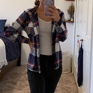 Blue and Red flannel with a hood